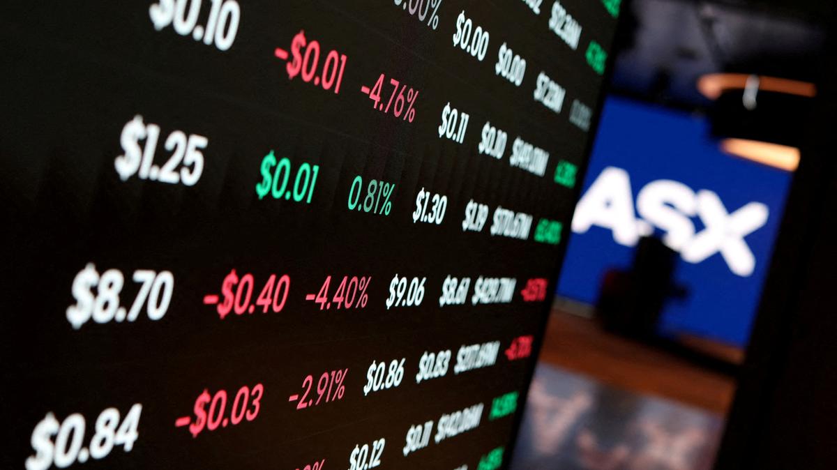 FILE PHOTO: FILE PHOTO: Stock prices are displayed on a market board at the Australian Securities Exchange in Sydney, Australia, April 22, 2026. REUTERS/Hollie Adams/File Photo/File Photo