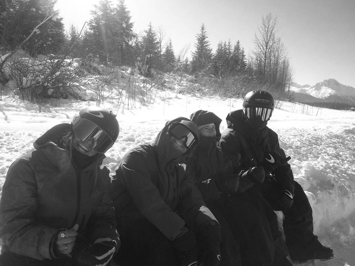  Left to right: Astrid Cheylus, Finn Bilous, Manon Loschi, and Colby Stevenson during Natural Selection Ski 2026. 