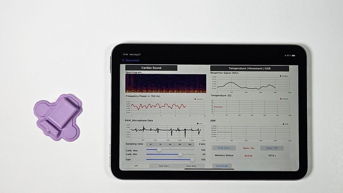 The system wirelessly transmits these synchronized data streams to a smartphone, smart watch or tablet, where machine learning algorithms analyze patterns associated with stress in real time. (John A. Rogers / Northwestern University via SWNS). 