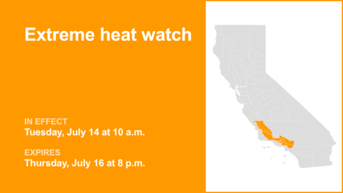 Extreme heat watch affecting Southern California from Jul. 14 