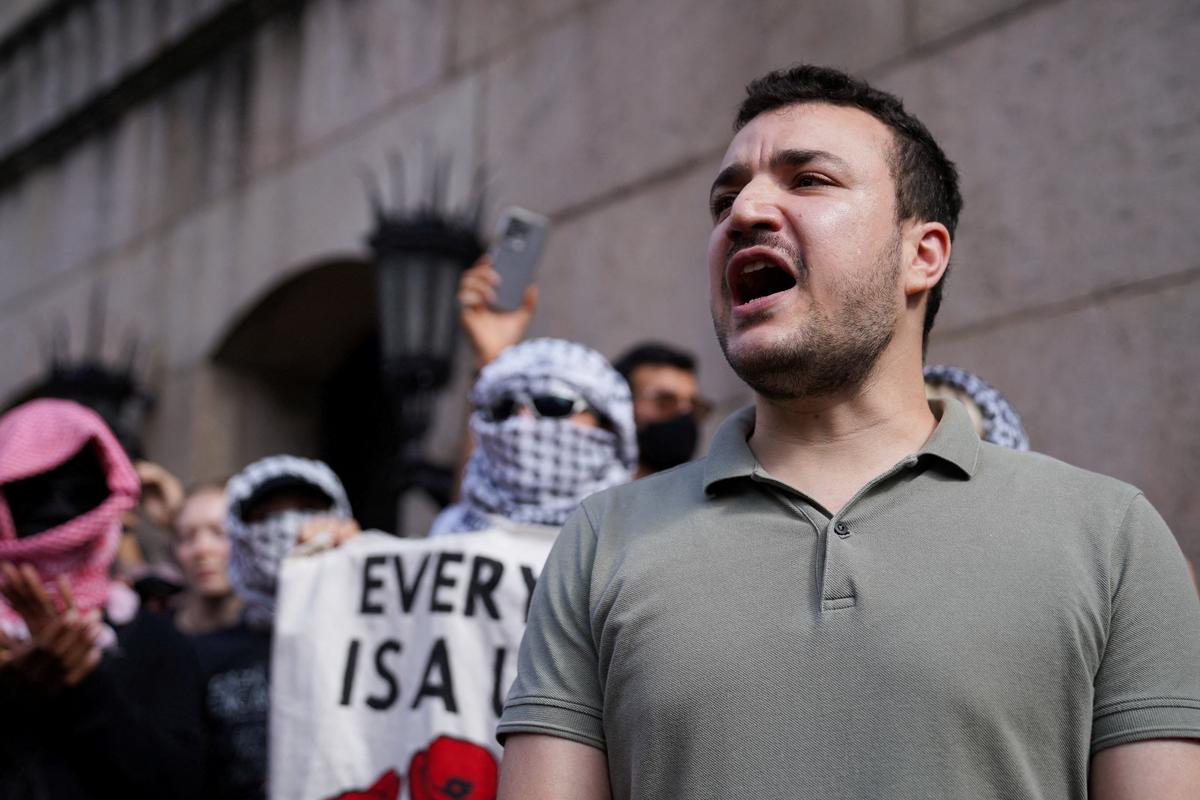 Columbia University graduate Mahmoud Khalil attends a pro-Palestinian protest outside Columbia University, on the two-year anniversary of the deadly October 7, 2023 attack on Israel by Hamas from Gaza, in Manhattan in New York City, U.S., October 7, 2025. REUTERS/Ryan Murphy