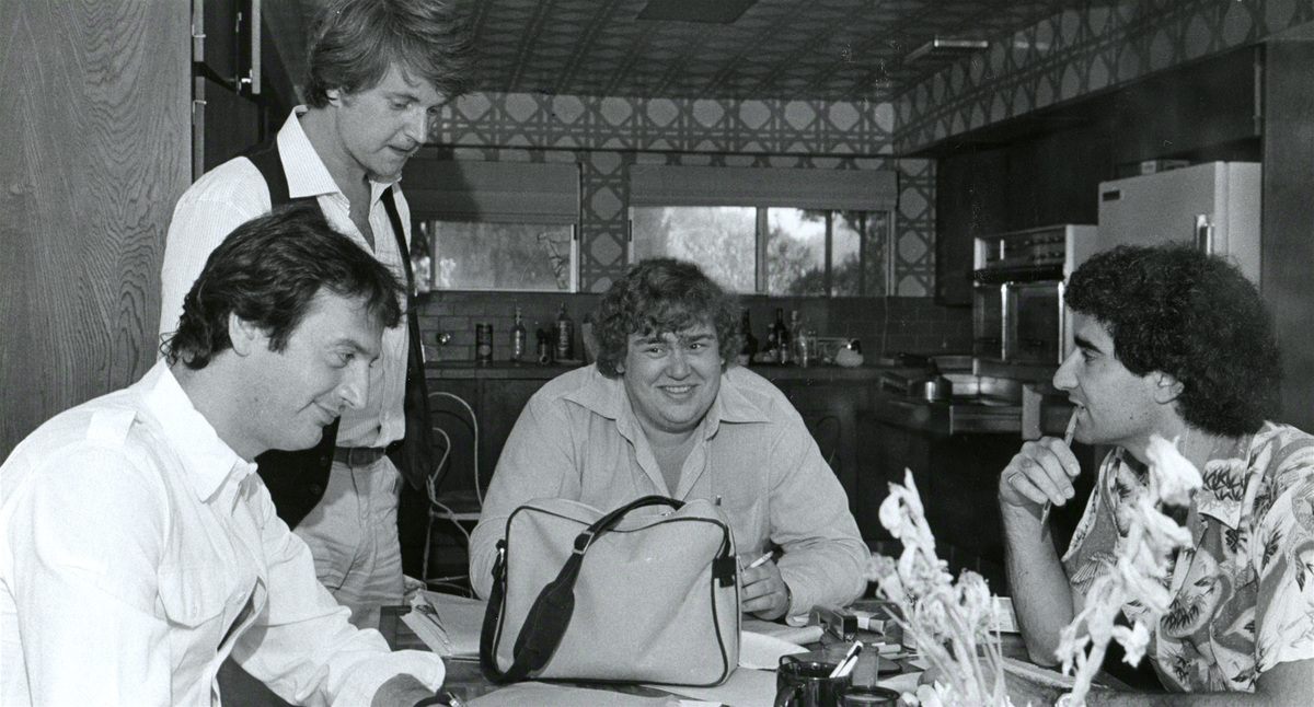 A vintage photo of Canadian comedians Joe Flaherty (far left), Dave Thomas, John Candy and Eugene Levy from the documentary "SCTV: The Greatest Show You’ve Never Heard Of."