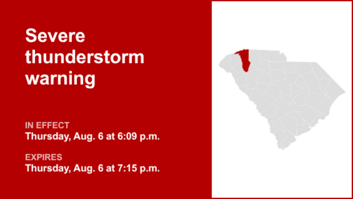 UPDATE: Severe thunderstorm warning for Greenville County predicted to expire at 7:15 p.m. 