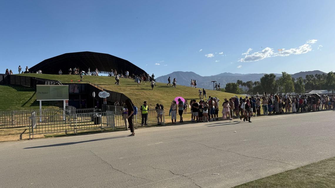 Festival goers wait to enter the Bunker on the final day of the 2026 Coachella Valley Music and Arts Festival on Sunay, April 19, 2026 (Carolyn Burt, SCNG)