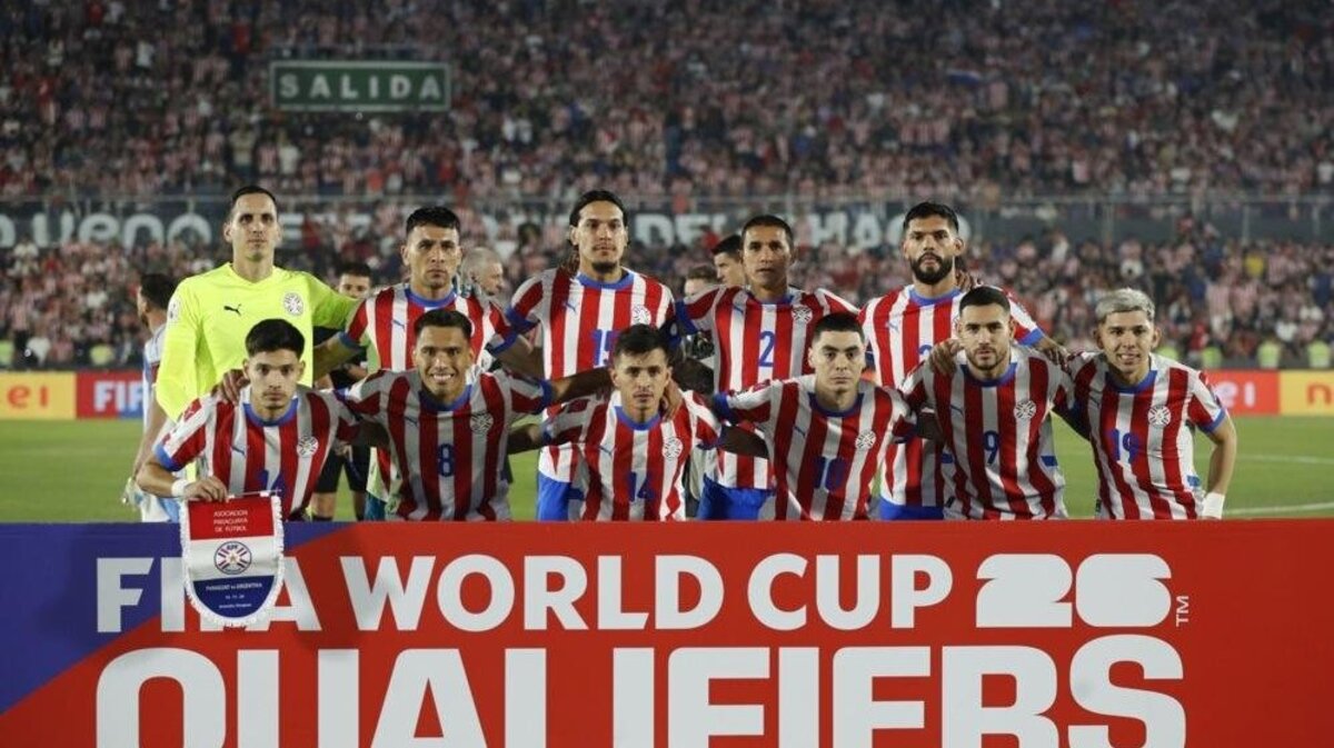 The starting 11 of Paraguay pose for the team picture before a 2026 FIFA World Cup South American qualifier match between Paraguay and Argentina in Asuncion, Paraguay, in November 2024. File Photo by Juan Pablo Pino/EPA