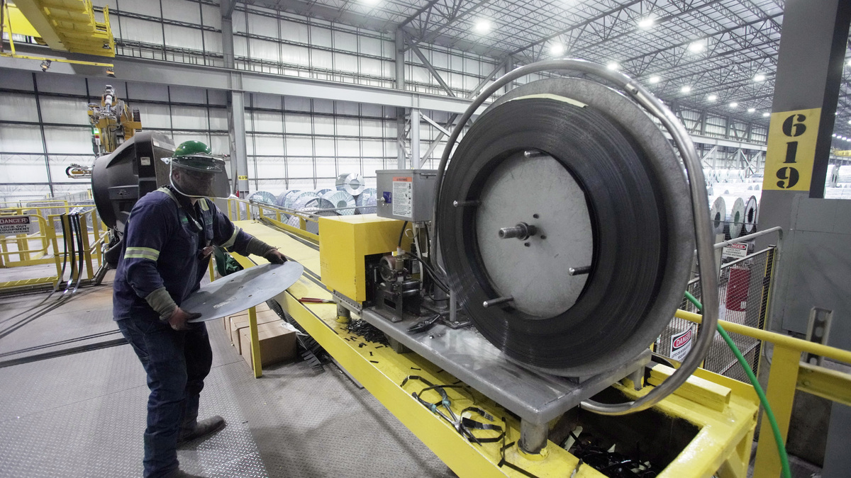 An employee works inside a Nucor steel factory in Blytheville, Arkansas, U.S., March 28, 2025.  REUTERS/Karen Pulfer Focht