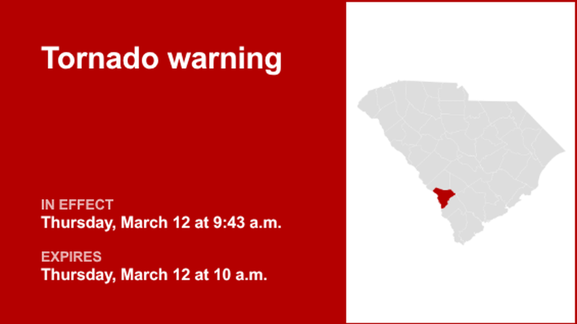 Tornado warning in place for Allendale County Thursday morning - take cover now 
