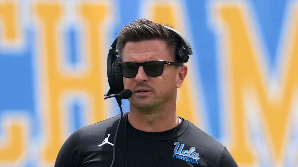  May 2, 2026; Pasadena, CA, USA; UCLA Bruins coach Bob Chesney reacts during the spring game at Rose Bowl. Mandatory Credit: Kirby Lee-Imagn Images | Kirby Lee-Imagn Images 