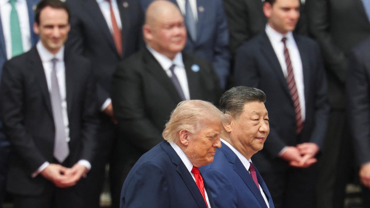 U.S. President Donald Trump participates in a welcome ceremony with Chinese President Xi Jinping at the Great Hall of the People in Beijing, China, May 14, 2026. REUTERS/Maxim Shemetov/Pool
