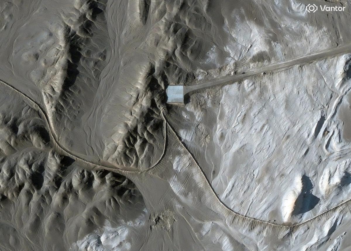 A satellite image shows what security analysts say is a launch pad that is part of two isolated desert networks linked by roads and possible communications conduits, in the Xinjiang Uyghur Autonomous Region, China, April 10, 2026. Vantor/Handout via REUTERS