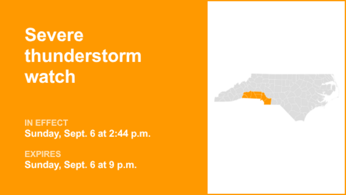 Severe thunderstorm watch affecting North Carolina until Sunday night 