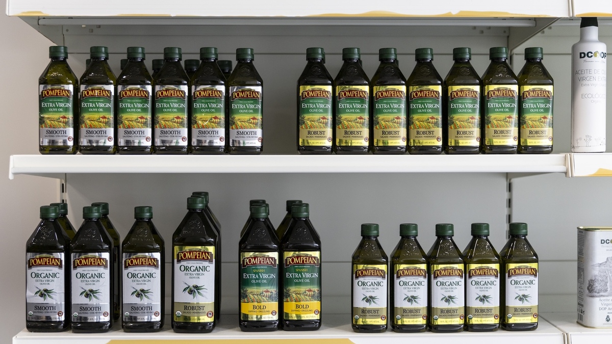 ANTEQUERA, SPAIN - APRIL 15: Olive oil bottles are on display at a Dcoop factory on April 15, 2025 in Antequera, Spain. Dcoop, a major olive oil cooperative in southern Andalusia, is bracing for the impact of a 10% tariff recently imposed by the Trump administration on European goods, including olive oil. The group, which exports approximately €200 million worth of olive oil to the United States each year, fears the added cost could affect both its production levels and international sales. Spain produces about 40% of the world's olive oil and exports roughly 180,000 metric tons to the U.S. annually, making it a key market for Spanish producers. (Photo by Pablo Blazquez Dominguez/Getty Images)