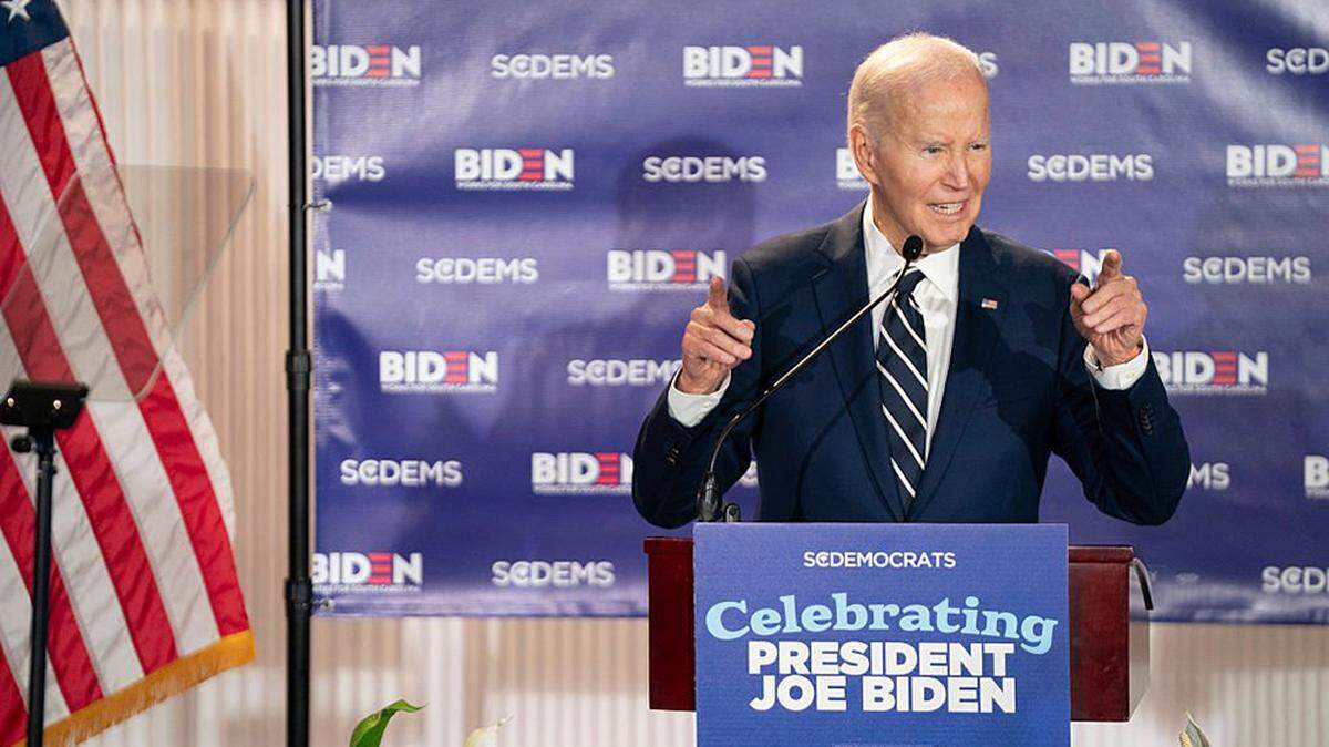 Former President Joe Biden speaks to a crowd during a fundraising event with the South Carolina Democratic Party at the Columbia Museum of Art on Feb. 27. Biden sued the U.S. Department of Justice on Tuesday, seeking to bar the release of audio recordings and transcripts of private conversations with his biographer in 2016 and 2017.