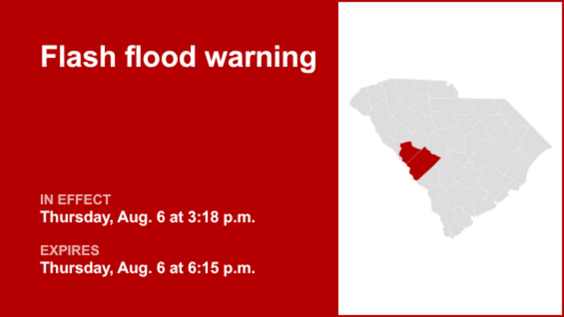 UPDATE: Flash flood warning issued for Aiken and Edgefield counties Thursday evening 