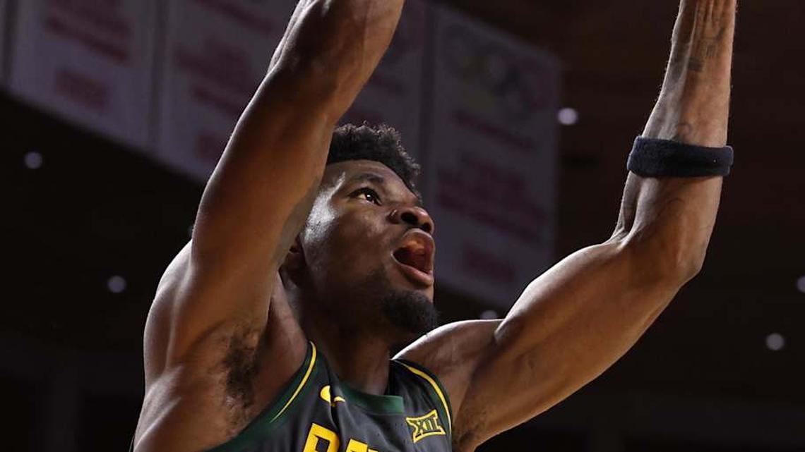  Feb 7, 2026; Ames, Iowa, USA; Baylor Bears guard Tounde Yessoufou (24) dunks in their game with the Iowa State Cyclones during the second half at James H. Hilton Coliseum. Mandatory Credit: Reese Strickland-Imagn Images | Reese Strickland-Imagn Images 