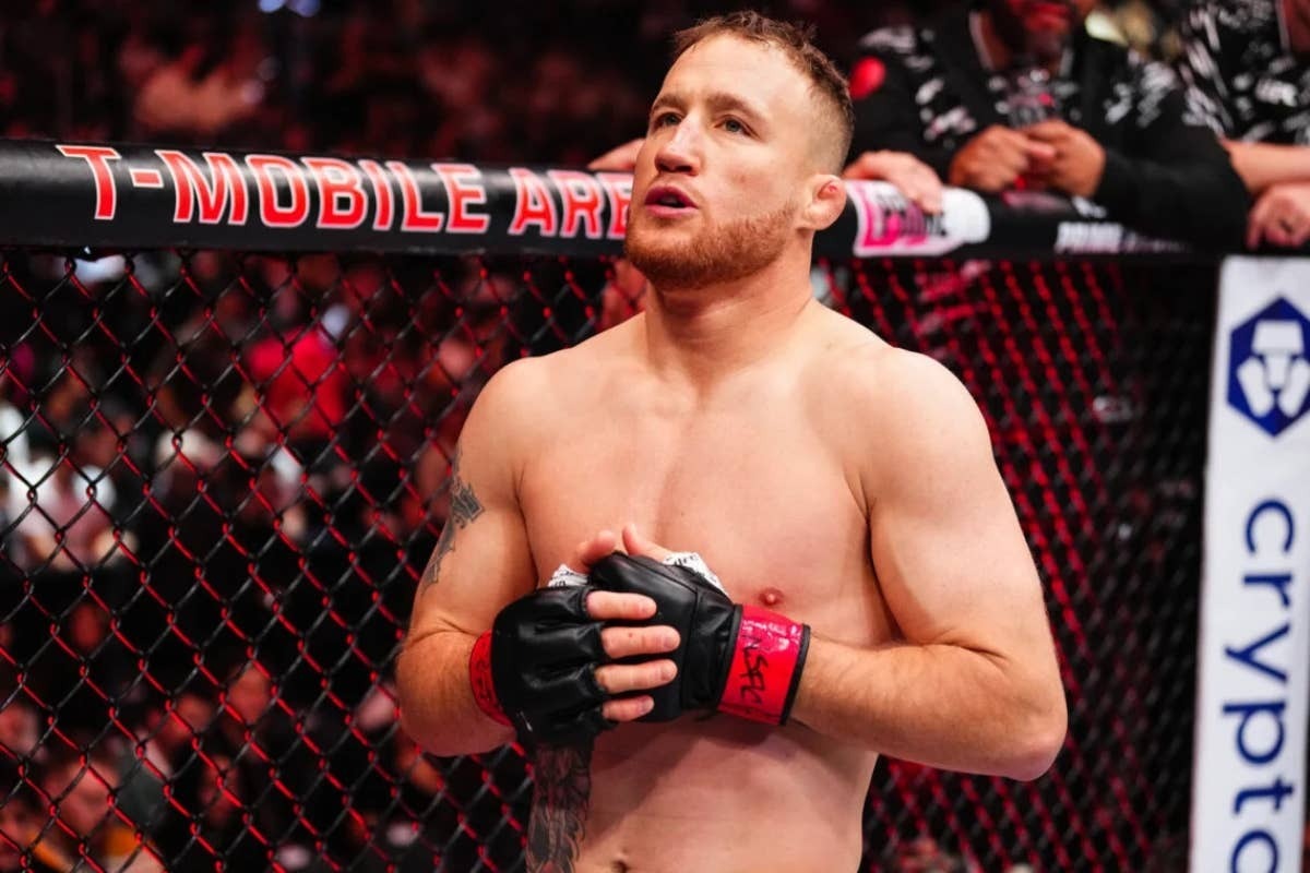 Justin Gaethje being introduced just before a UFC fight inside T-Mobile Arena in Las Vegas. (via Zuffa LLC)