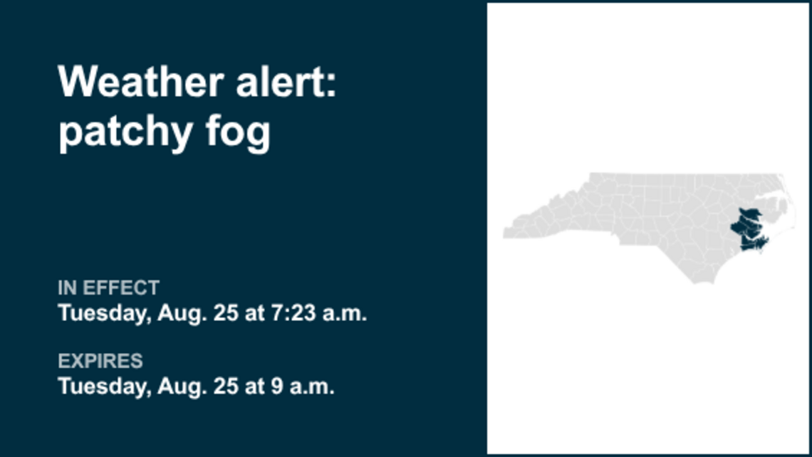 Weather alert affecting Eastern North Carolina Tuesday morning 