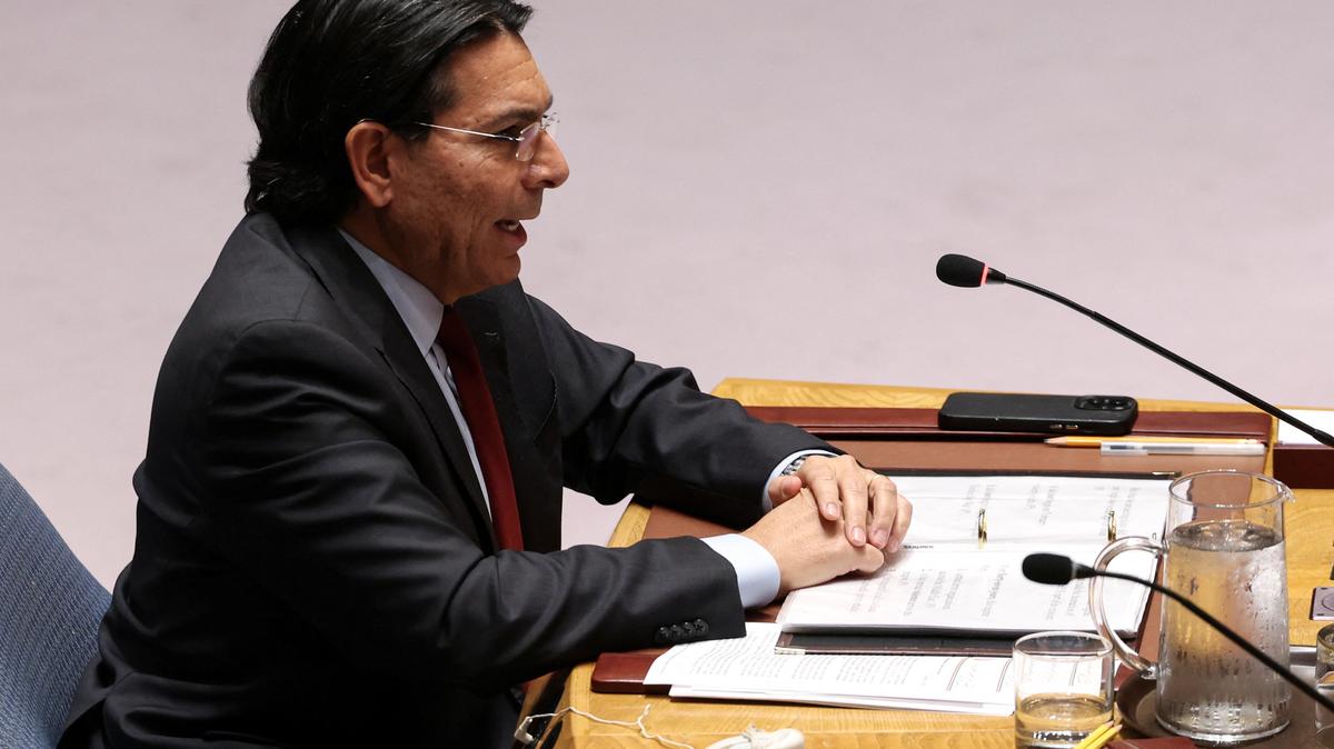 Israel's Permanent Representative to the United Nations Danny Danon addresses members of the United Nations Security Council on resolutions on the situation in Iran and the Middle East at U.N. headquarters in New York City, U.S., March 11, 2026. REUTERS/Shannon Stapleton