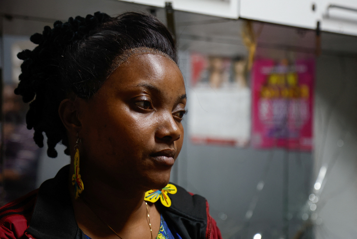 33-year-old Princess Adjei stands in her salon, which was destroyed in a xenophobic attack on May 18, in Durban, South Africa, June 9, 2026. REUTERS/Rogan Ward