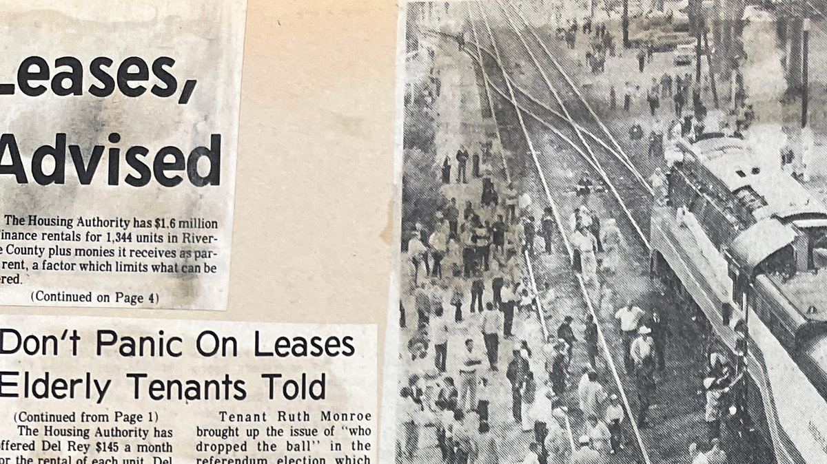 A Daily Enterprise newspaper clipping from Jan. 22, 1976, detailing when the American Freedom Train stopped in Indio, Calif., for about an hour as part of the bicentennial celebrations.