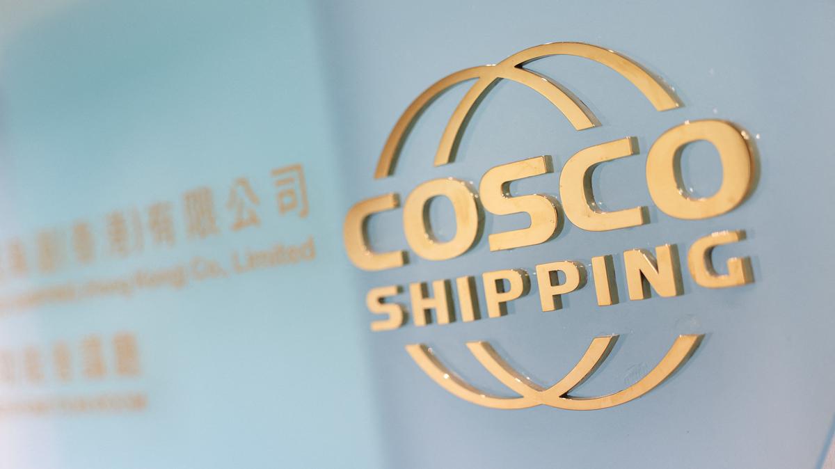 The logo of COSCO Shipping is displayed at its office in Hong Kong, China August 28, 2025. REUTERS/Tyrone Siu