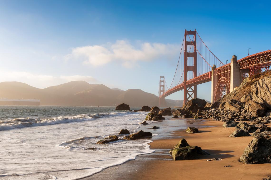 The Golden Gate Bridge in Marshall’s Beach in San Francisco, California.