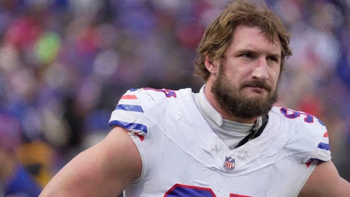  Buffalo Bills defensive end Joey Bosa watches the offensive line on the field during second half action against the Tampa Bay Buccaneers on Nov 16, 2025 at Highmark Stadium in Orchard Park. | Tina MacIntyre-Yee/Democrat and Chronicle / USA TODAY NETWORK via Imagn Images 