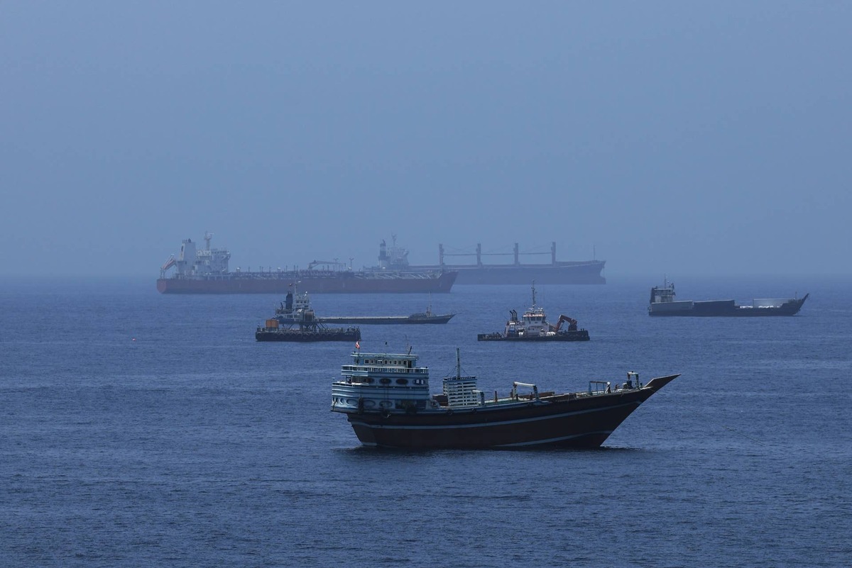  Commercial vessels and oil tankers waiting off Oman to enter the Strait of Hormuz. Shady Alassar / Anadolu / Getty Images
