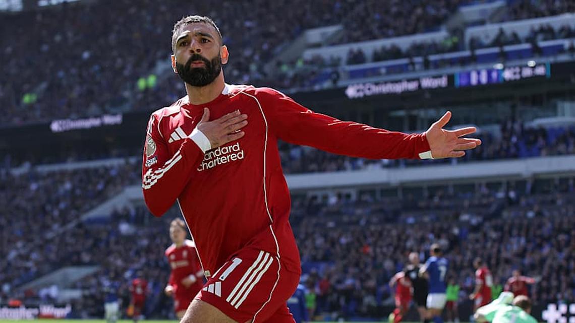  Salah equalled Steven Gerrard's scoring record in Premier League Merseyside derbies. | James Gill/Danehouse/Getty Images 
