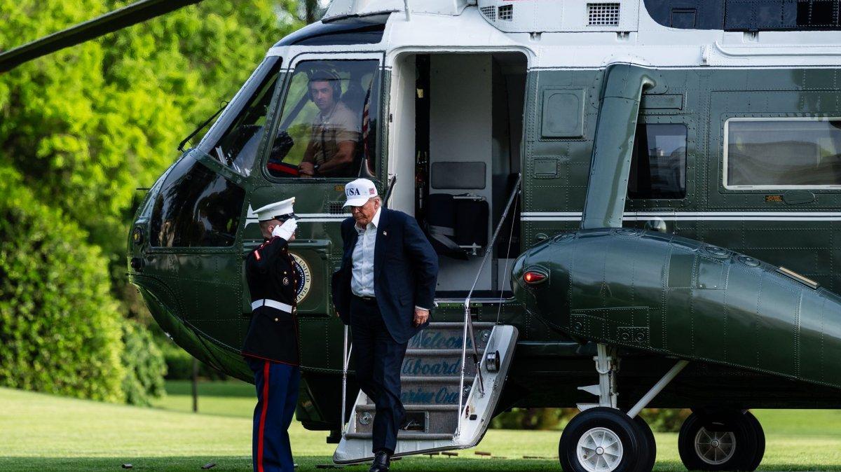 President Donald Trump, pictured getting of a helicopter used as Marine One, plans to build a helipad on the South Lawn of the White House to protect the grass from being burned by new helicopters designed to ferry the president on short trips. Photo by Eric Lee/UPI