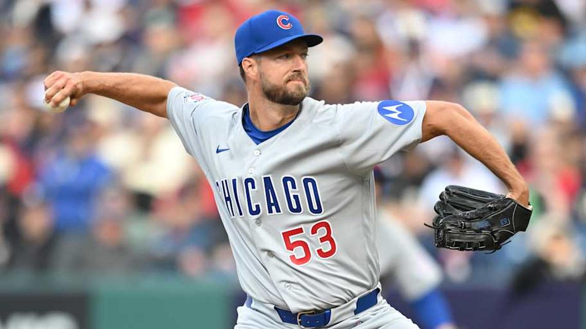 Chicago Cubs starting pitcher Colin Rea (53) throws a pitch during the second inning against the Cleveland Guardians at Progressive Field. | Ken Blaze-Imagn Images 