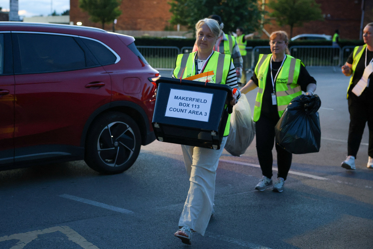 Ballot boxes arrive for the Makerfield by-election, triggered by the resignation of Labour MP John Simons, at The Edge Wigan in Wigan, Britain, June 18, 2026. REUTERS/Temilade Adelaja
