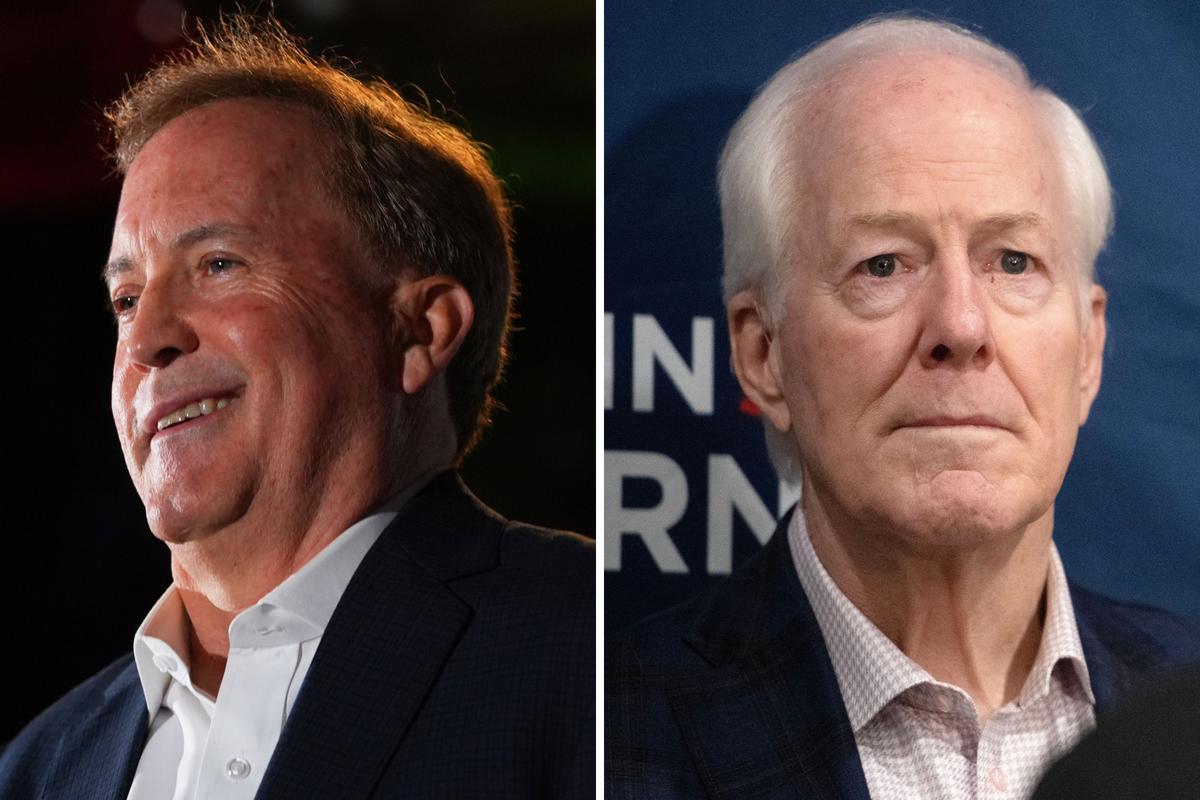  Texas Attorney General Ken Paxton, left, and Senator John Cornyn campaign in Texas on May 19, 2026, as the Republican Senate primary highlights a growing divide between Trump-aligned loyalists and establishment conservatives. (AP Photo/LM Otero; AP Photo/Annie Rice) 