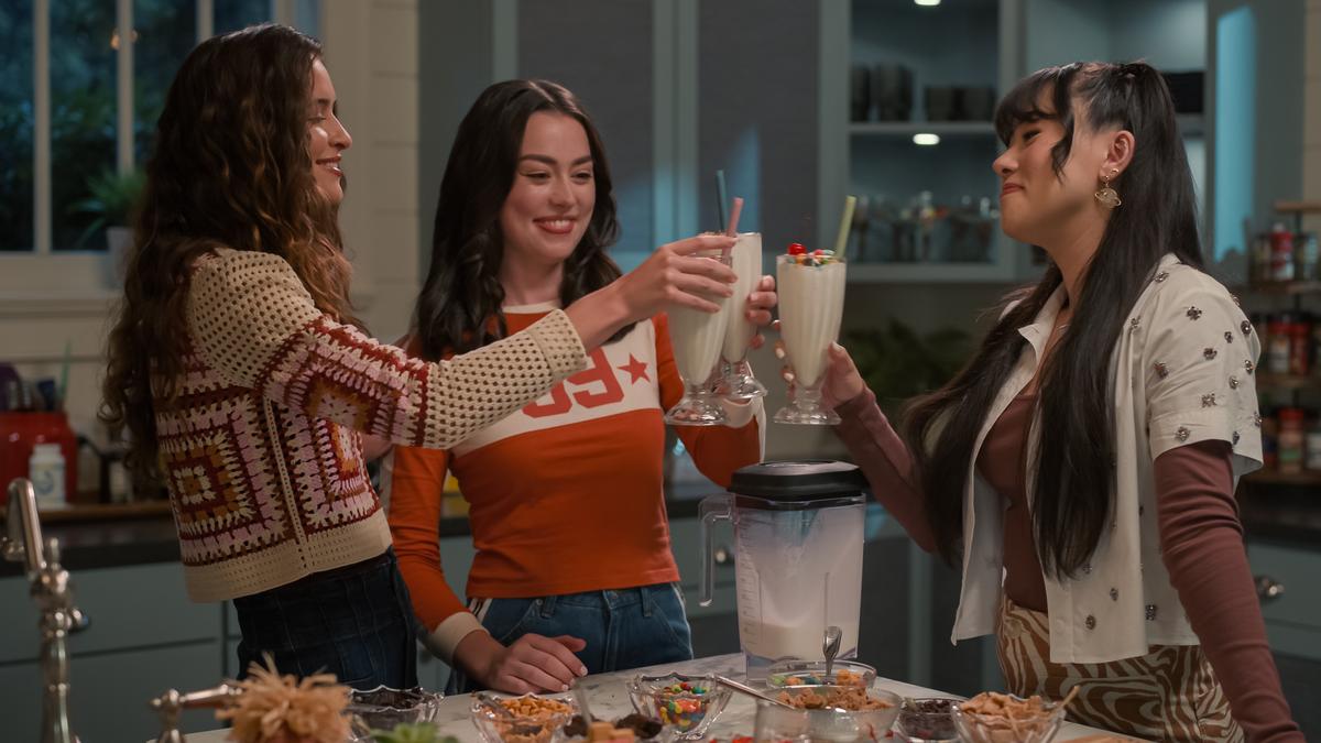 (L to R) Harlan Drum as CeCe Matney, Anneliese Judge as Annie Sullivan and Artemis as Lily in ‘Sweet Magnolias’Courtesy of Netflix/© 2025 Netflix, Inc.