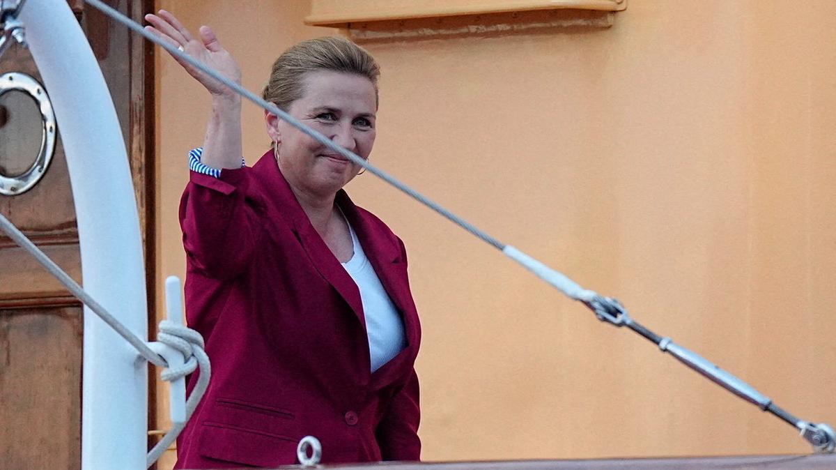 Denmark's acting Prime Minister Mette Frederiksen on the royal yacht Dannebrog, docked in Odense Harbor, Denmark, June 1, 2026. Sebastian Elias Uth/Ritzau Scanpix/via REUTERS