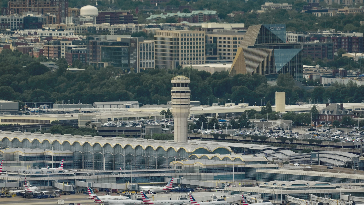 A view of Ronald Reagan National Airport, DCA, from the top of the Washington Monument in Washington, D.C., U.S., May 2, 2026. REUTERS/Ken Cedeno