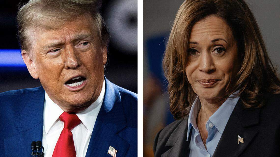 Former President Donald Trump, the Republican presidential nominee, left, and Vice President Kamala Harris, the Democratic presidential nominee. Harris is camped out at a Pittsburgh hotel, Trump is being peppered informally by aides, but both sides share the same belief about why the presidential debate is so crucial.