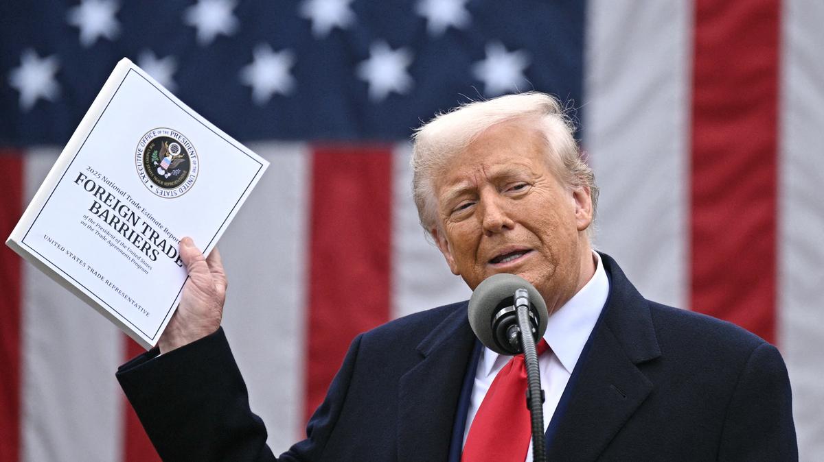President Donald Trump delivers remarks on reciprocal tariffs during an event in the Rose Garden entitled “Make America Wealthy Again” at the White House in Washington, D.C., on April 2, 2025. Trump geared up to unveil sweeping new “Liberation Day” tariffs in a move that threatens to ignite a devastating global trade war. (Brendan Smialowski/AFP/Getty Images/TNS)