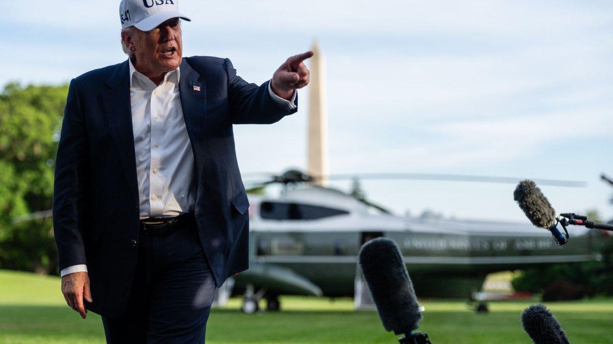 President Donald Trump speaks to members of the media on the South Lawn of the White House on Friday. On Monday, he told a federal court in Miami he wants to drop his lawsuit against the IRS. Photo by Eric Lee/UPI