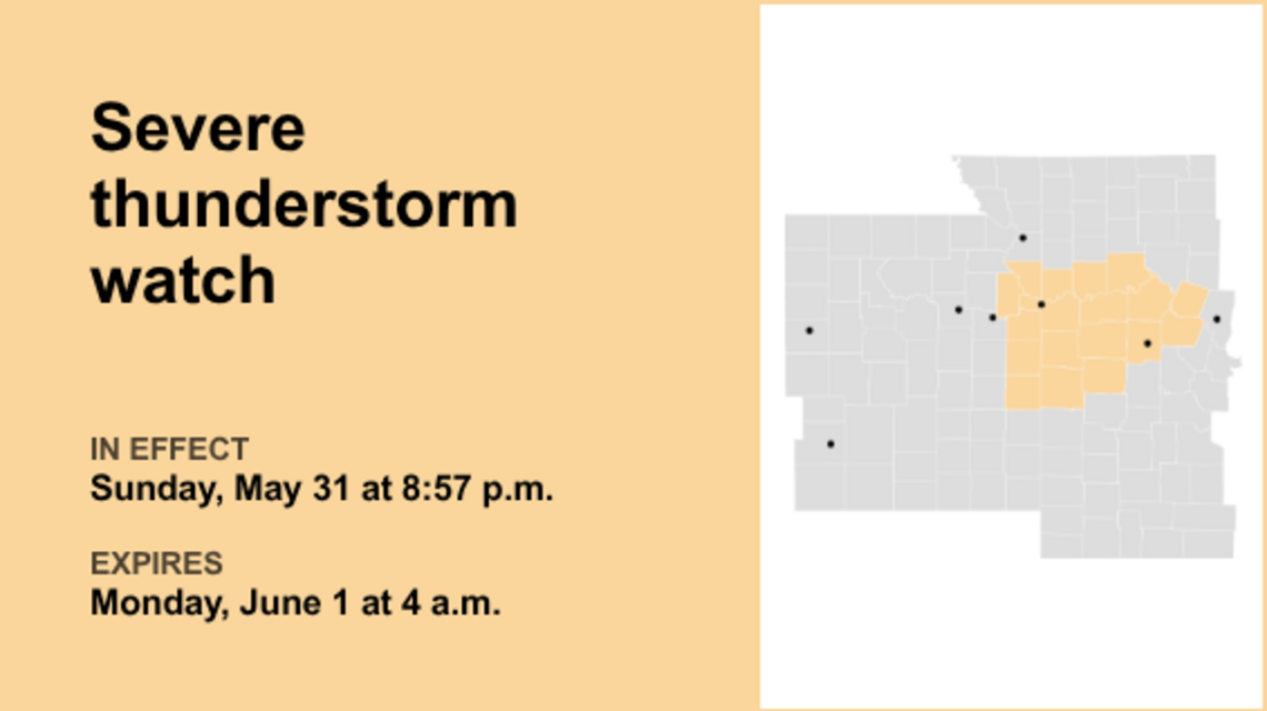 Severe thunderstorm watch active for the Kansas City area until early Monday morning 