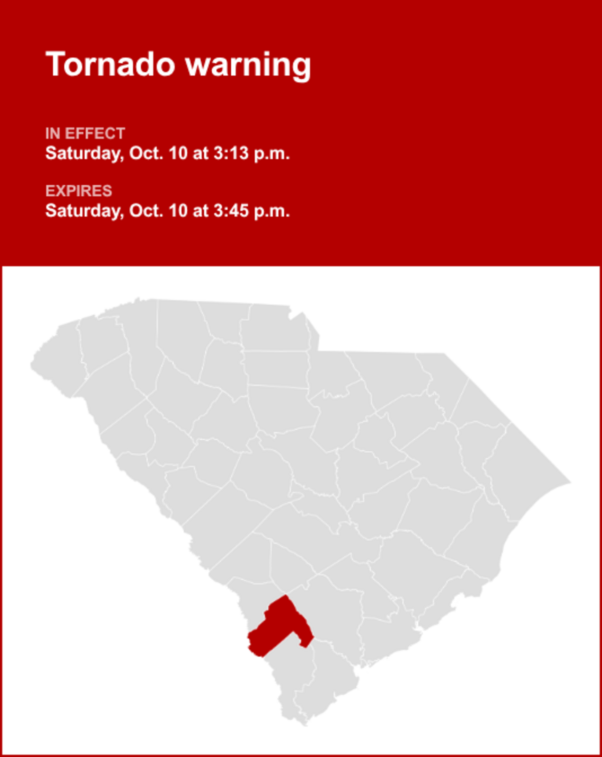 UPDATE: Tornado warning in place for Hampton County Saturday afternoon ...