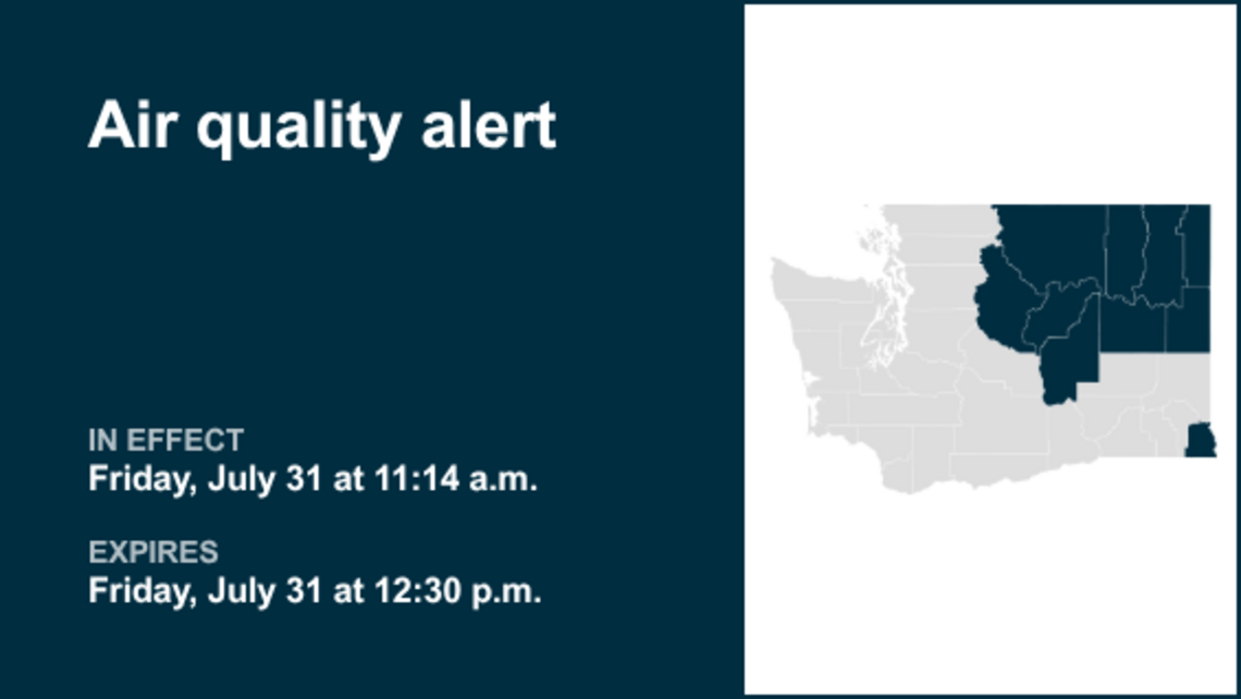 UPDATE: Air quality alert in place for Eastern Washington for Monday 