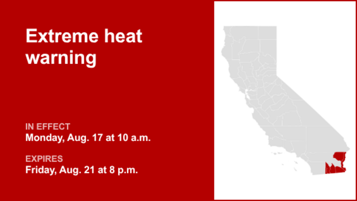 Southern California placed under an extreme heat warning from Monday to Friday 