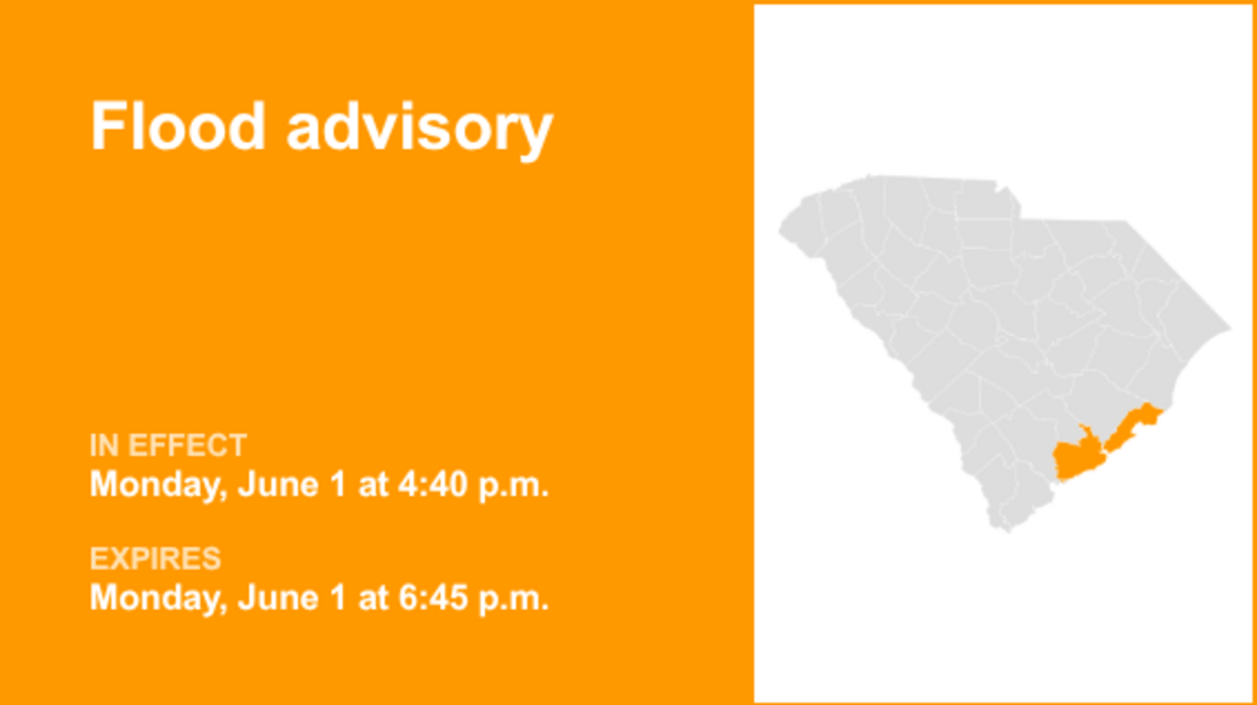 UPDATE: The current flood advisory for Charleston County will be expiring at 8:15 p.m. 