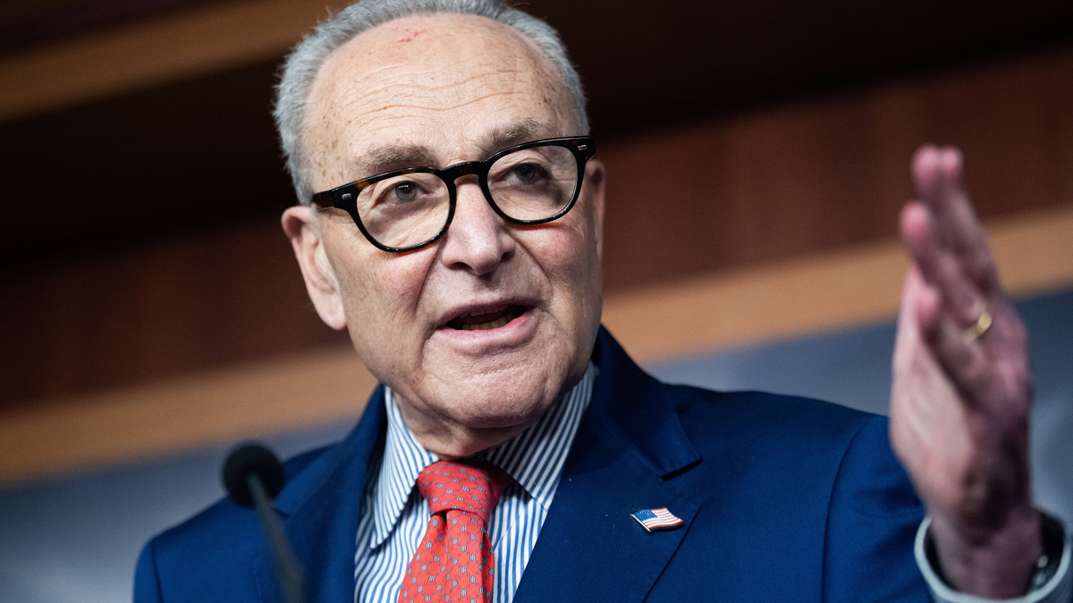 U.S. Senate Minority Leader Charles Schumer (D-N.Y.) conducts a news conference in the U.S. Capitol about Senate Republicans postponing the immigration budget bill vote, on Thursday, May 21, 2026, in Washington, D.C. (Tom Williams/CQ Roll Call/ZUMA Press/TNS)