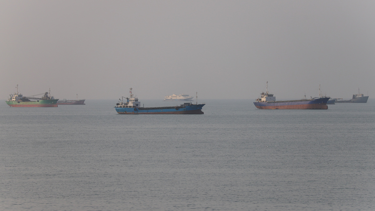 Vessels in the Strait of Hormuz near the beach of Bandar Abbas, Iran, June 21, 2026. Amirhosein Khorgooi/ISNA/via WANA (West Asia News Agency)via REUTERS