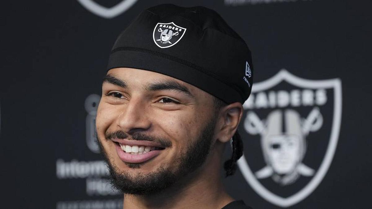  May 2, 2026; Henderson, NV, USA; Las Vegas Raiders safety Treydan Stukes (31) speaks during a news conference at the team's Rookie Minicamp at Intermountain Health Performance Center. Mandatory Credit: Candice Ward-Imagn Images | Candice Ward-Imagn Images 