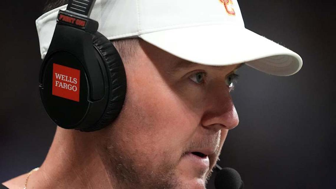  Dec 30, 2025; San Antonio, TX, USA; Southern California Trojans head coach Lincoln Riley watches in the first half against the TCU Horned Frogs during the Alamo Bowl at Alamodome. | Kirby Lee-Imagn Images 