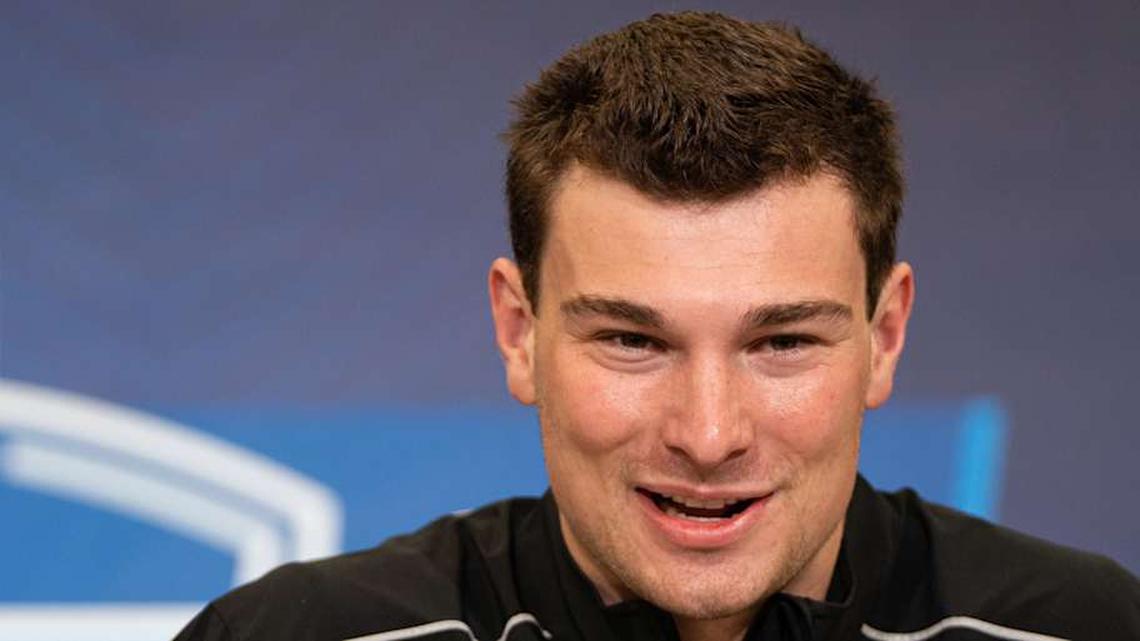  Feb 27, 2026; Indianapolis, IN, USA; Indiana quarterback Fernando Mendoza (QB11) speaks to members of the media during the NFL Combine at the Indiana Convention Center. Mandatory Credit: Jacob Musselman-Imagn Images | Jacob Musselman-Imagn Images 