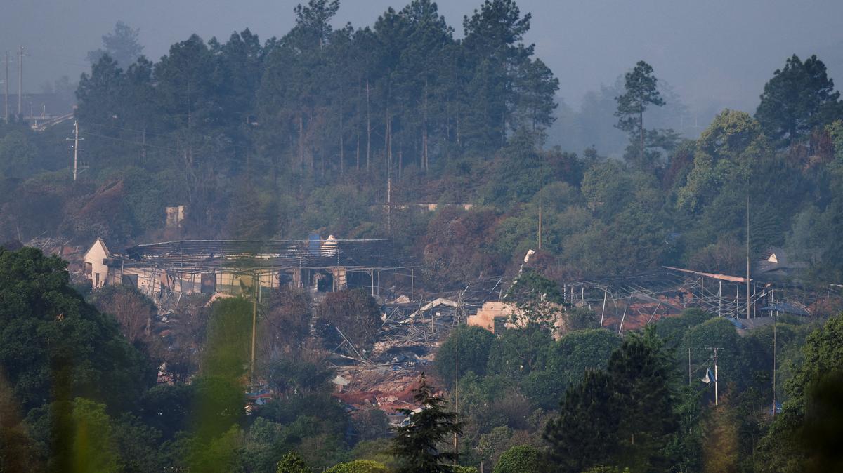 Rubble and damaged buildings after a blast at a fireworks manufacturing factory in Liuyang, Hunan province, China, May 6, 2026. REUTERS/Maxim Shemetov